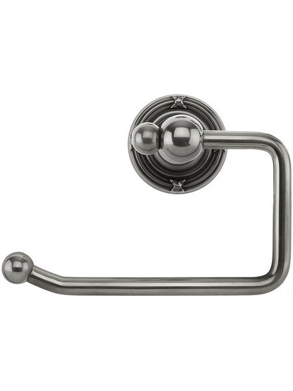 Brass Swinging Toilet-Paper Holder with Ribbon and Reed Rosette in Antique Pewter.
